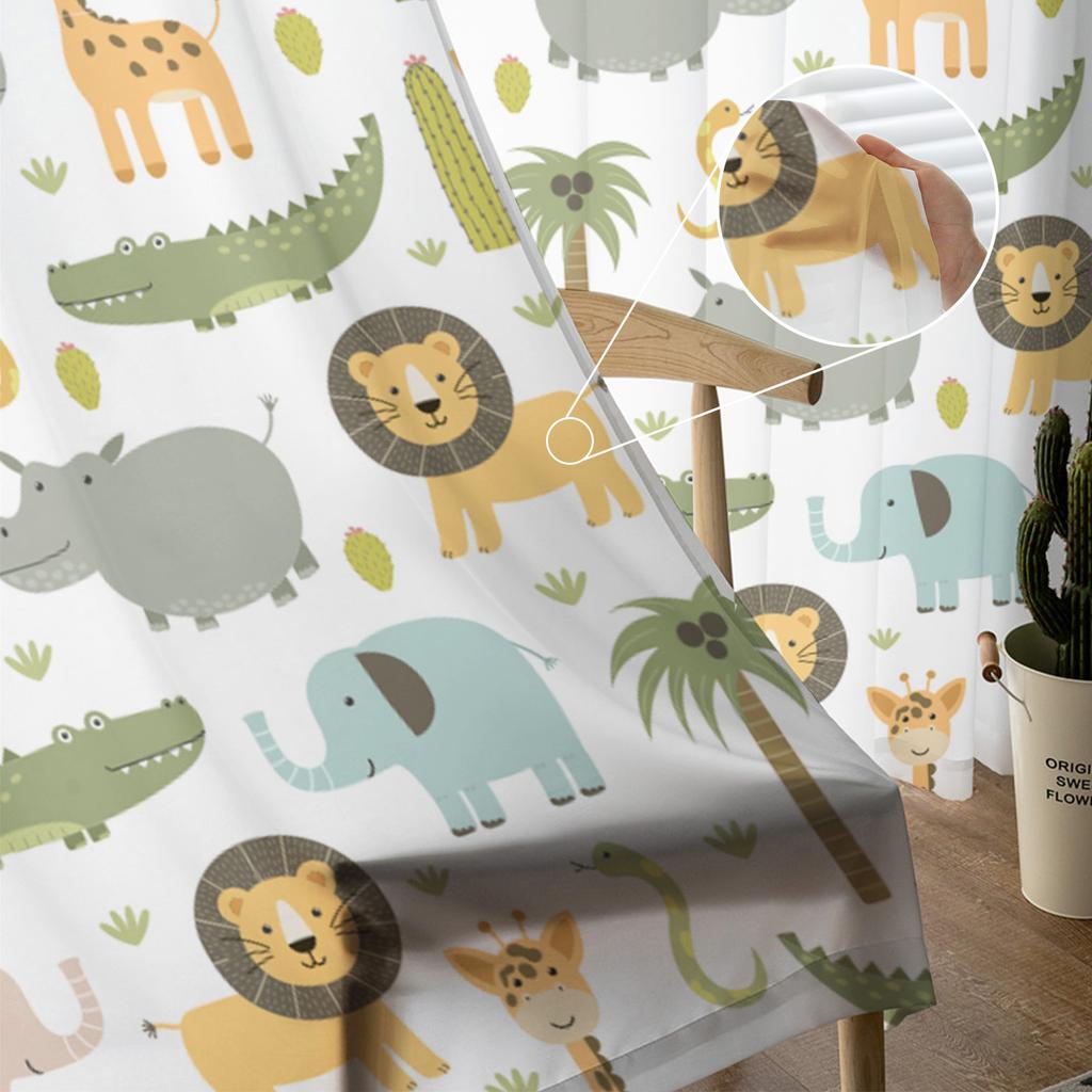 Cartoon African Animals Elephant Giraffe Tulle Curtains Modern Living Room Kitchen Chiffon Curtain Bedroom Sheer Valance Curtain
