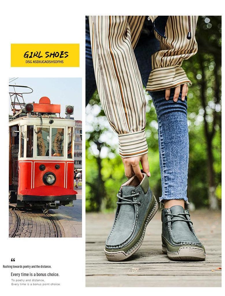 Women's Non-slip Soft Sole Ankle Boots, Spring/Autumn Plus Size Casual Hand-stitched Mother's Shoes