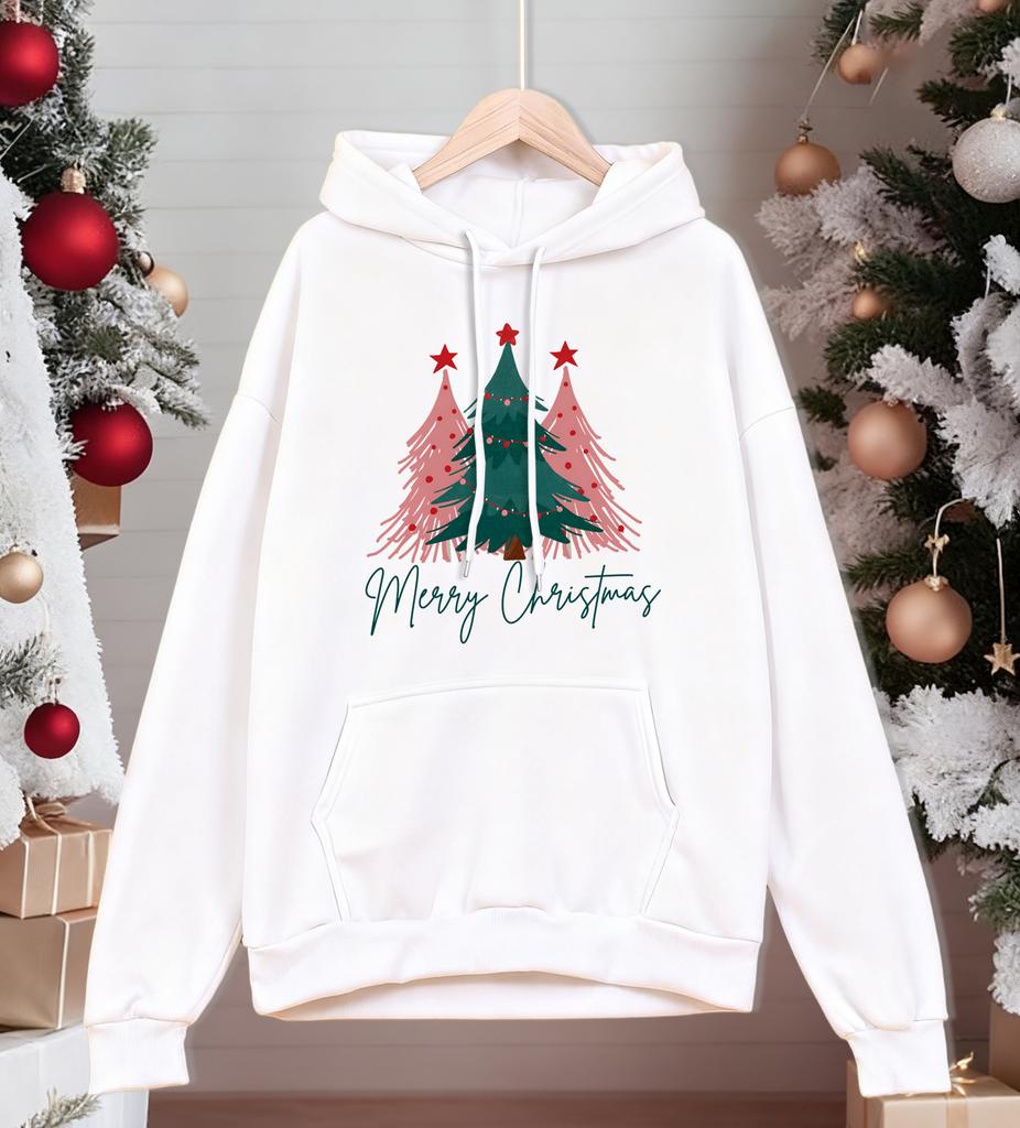 Merry Christmas Creative Trees Printing Hoodies Male Autumn Casual Hoody Fleece Comfortable Pullover Pocket Loose Streetwear