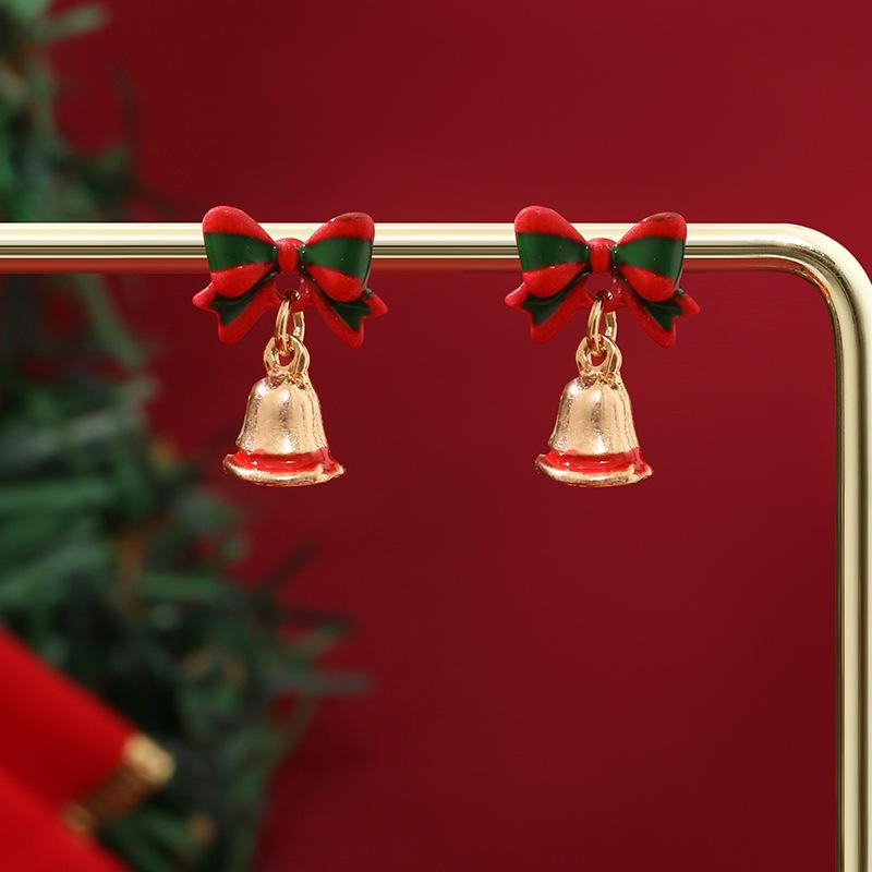 European-American Creative Christmas Earrings: Festive Bells & Tree Studs