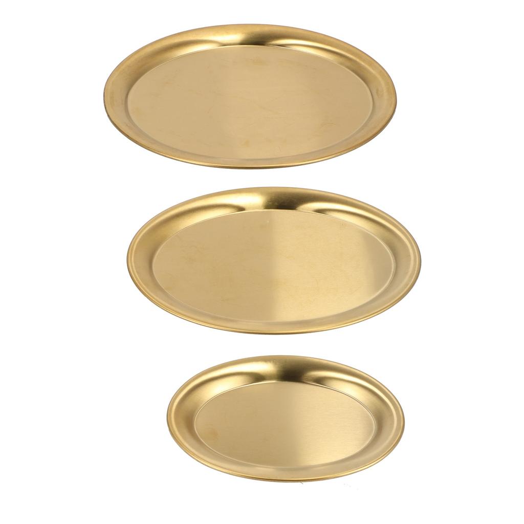 3pcs Stainless Steel Dessert Tray Mirror Polishing Process Snack Jewelry Display TrayGold