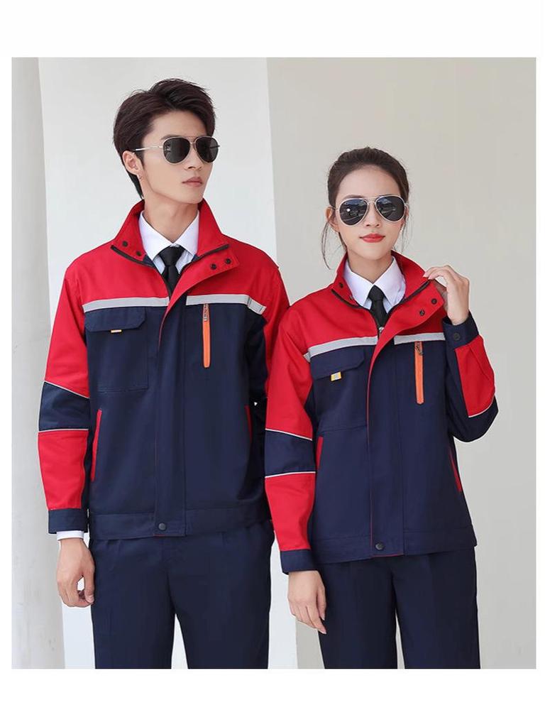 Men's Polyester Long Sleeve Workwear Set with Reflective Strips - Durable, Thickened for Spring/Autumn Construction and Auto Repair.