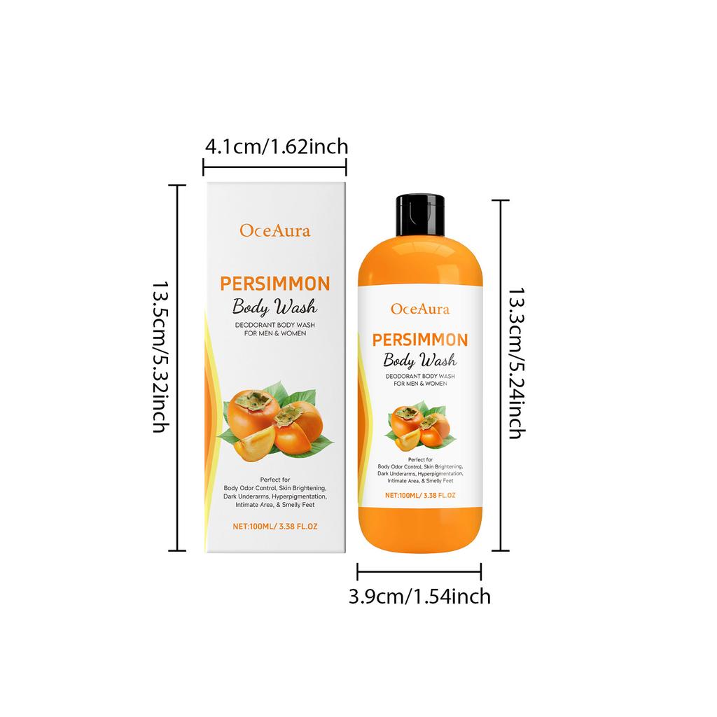 Oceaura Persimmon Body Wash Deodorant Shower Gel for Men Women Body Odor Control Skin Brightening Anti-Odour Hydrating Herbal Non-Stripping Formula