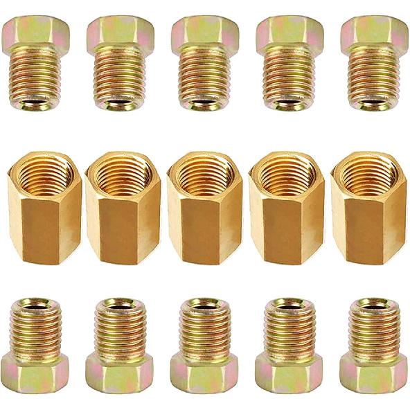 MuHize 1/4 Brake Line Fittings - Upgraded 15 Pieces 7/16 24 Threads Brake Union Fittings Assortment For 1/4” Brake Tube (5 Unions, 10 Nuts)