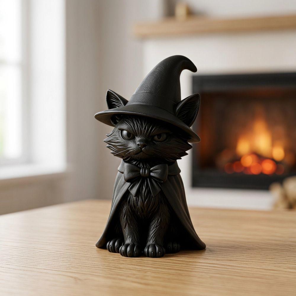 Figurine Chat Sorcière Drôle Style Sombre Décorations d'Halloween Décoration de Maison Ornements de Bureau Bureau