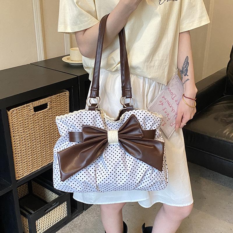 Frühling/Sommer 2026 Gepunktete Schleife Spitze Große Kapazität Schultertasche für Damen