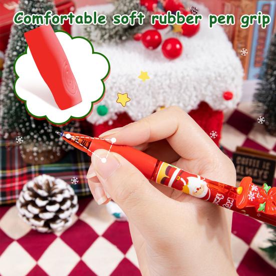 6 Stück Weihnachten Radierbare Gelstifte Niedliche Einziehbare Blaue Tintenstifte mit 0,5 mm Feiner Spitze Cartoon Schulbürobedarf