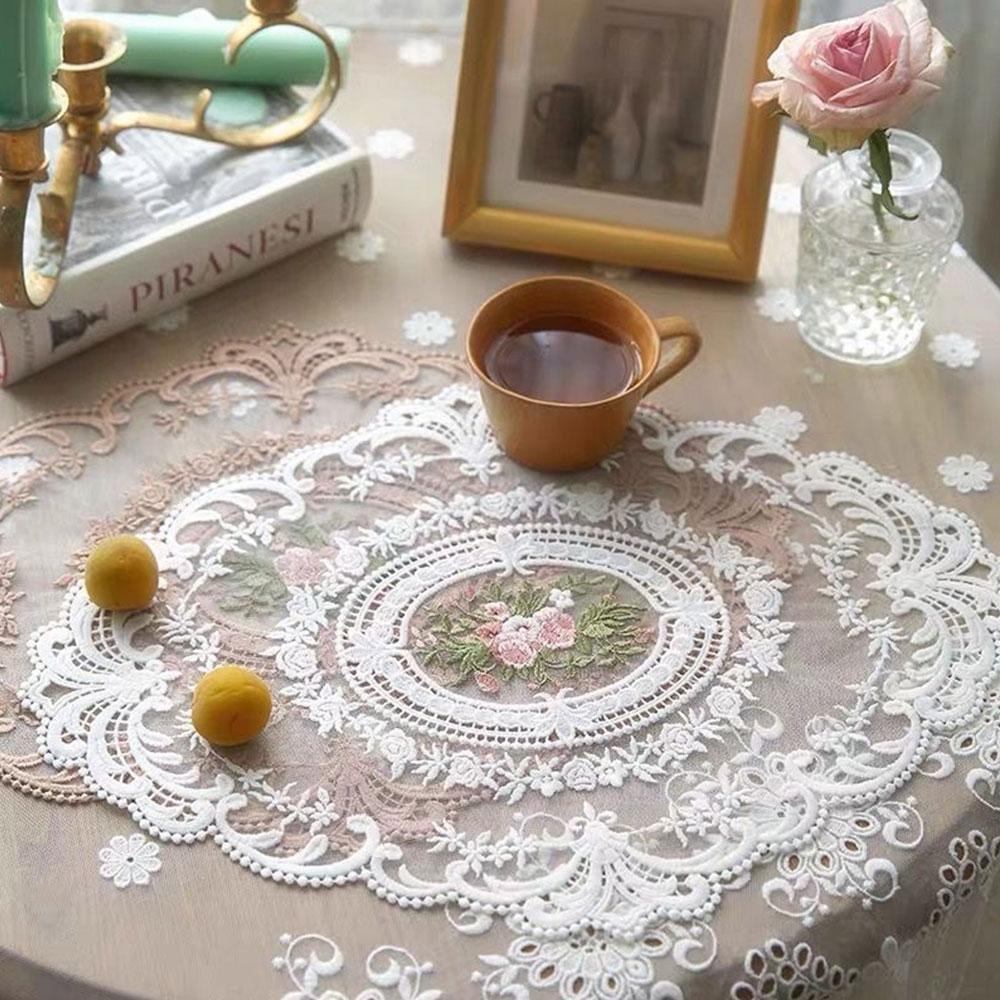 Vintage Lace Coaster Table Cloth Lace Tablecloth Embroidery Placemat  Lace Dust Cover Cabinet Furniture Decoration Accessory
