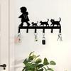Cute Cat Key Holder Black Metal Wall Mount Home Decor