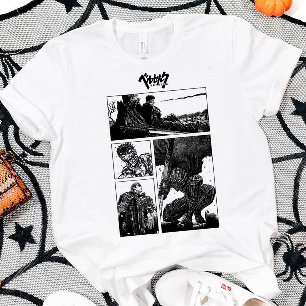 Japan Anime Berserk TShirt Guts Print Graphic Tee Unisexs 90s Summer Short Sleeve Unisexga Dark Fantasy Black SwordsUnisex Style