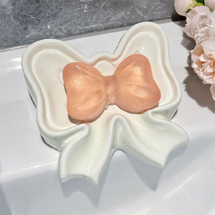 Ceramic Soap Holders with Bows Drainages Enhanceds Design Bathroom Counter Organizers Decorative Sink Tray