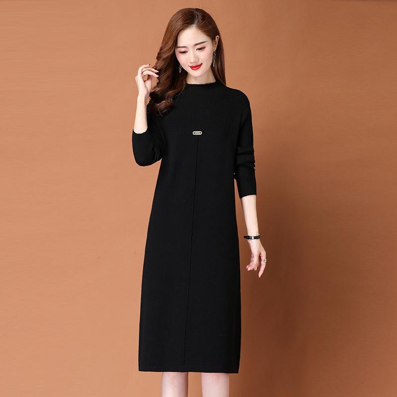 Autumn and Winter Medium and Long with Coat Knitted Sweater Dress Loose and Thin Solid Color Fashion Bottom Sweater Women's Skirt