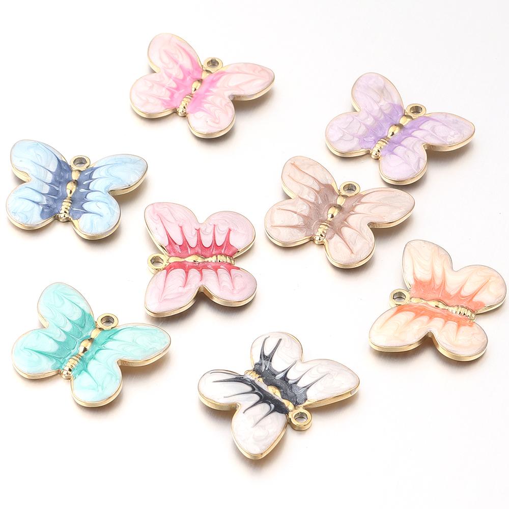 2Pcs/lot Colorful Butterfly Charms Pendant Stainless Steel Oil Drop Charms DIY Necklace Bracelet for Jewelry Making Accessories