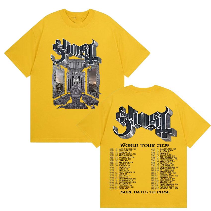Banda Ghost Skeletour World Tour 2025 Estampa de Álbum Camiseta Masculina Hip Hop Oversized Venda Quente Camiseta Moda Algodão de Alta Qualidade