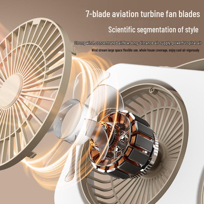 Dual-Head Desktop Fan: Five-Speed, High Airflow, Independent Control, Long Battery Life for Office & Home Use