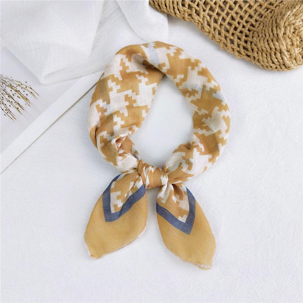 Eșarfă pătrată mică din bumbac și in Eșarfă din mătase Primăvară și toamnă pentru femei Stil nou artistic și versatilă la modă Esarfă cu bentiță cu temperament