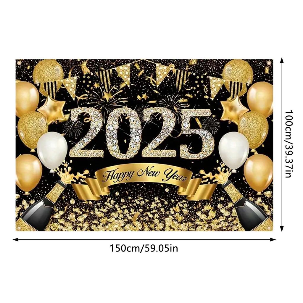 2025 Happy New Year Backdrop for Photography Champagne Golden Balloon Banner Celebrate Party Background Poster