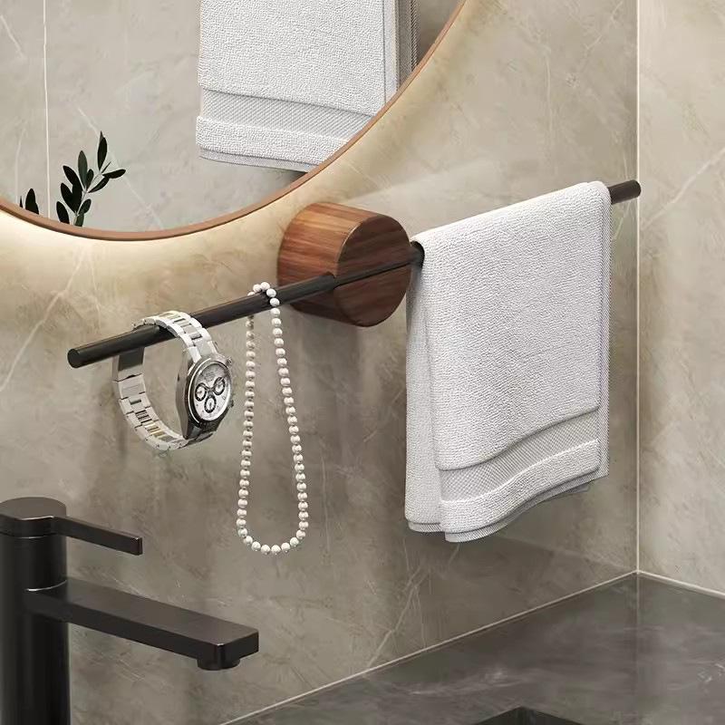 Walnut Towel Rack Perforation-free Bathroom Bar Hanging Bathroom Towel Rack Hanging Rod Single Rod Storage Rack Hand Towel Bar