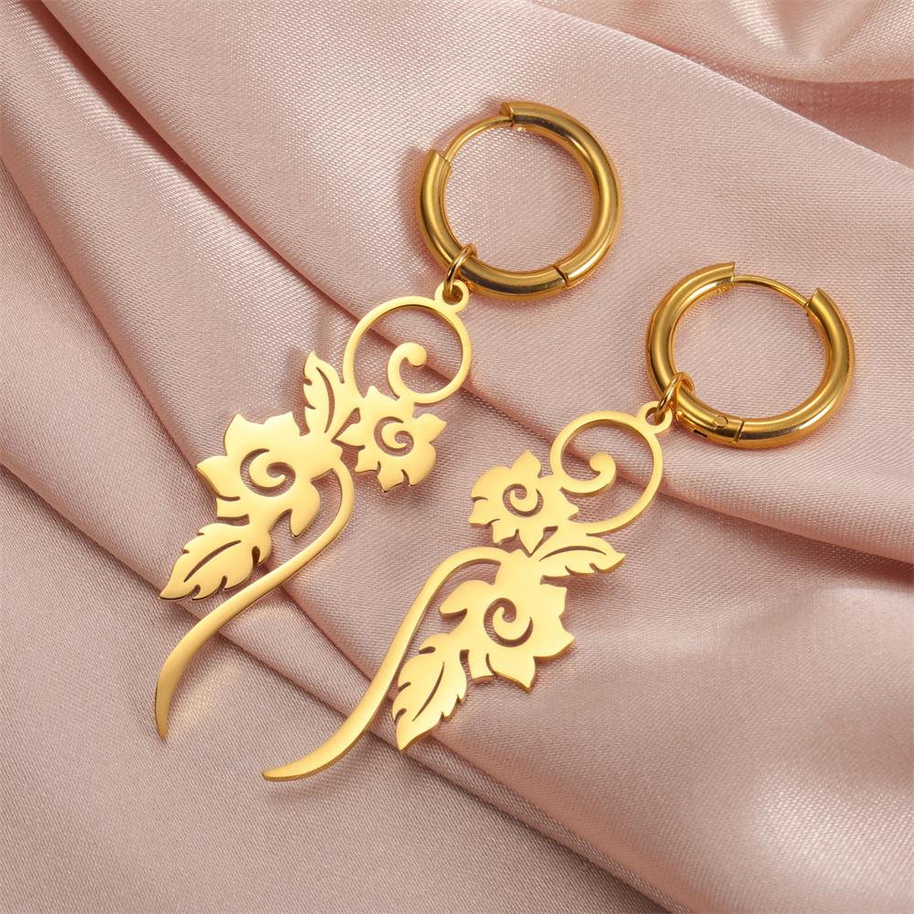 My Shape Flower Vines Filigree Drop Earrings Stainless Steel Dangle Earring Gold Color Women Hanging Earrings Jewelry Girls Gift