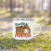 Hello Pumpkin Print Enamel Mugs Coffee Cups Fall Thanksgiving Party Juice Mug Handle Cup Autumn Holiday Gifts for Family Friends