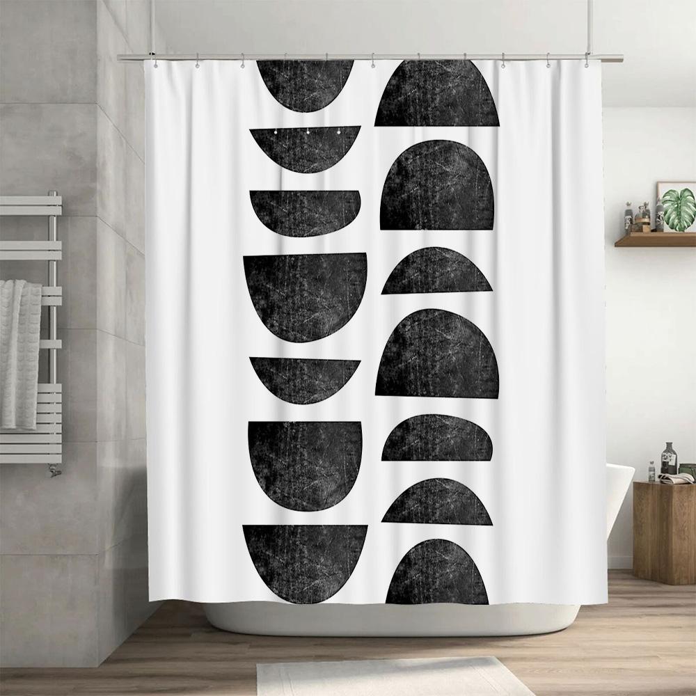 Modern Abstract Shower Curtain Set Waterproof Bathroom Decor Farmhouse Geometric Pattern Fabric Liner Backdrop Washable