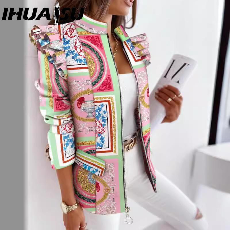 IHUASU Giacche e cappotti a maniche lunghe autunno inverno con stampa casual vintage a reticolo da donna