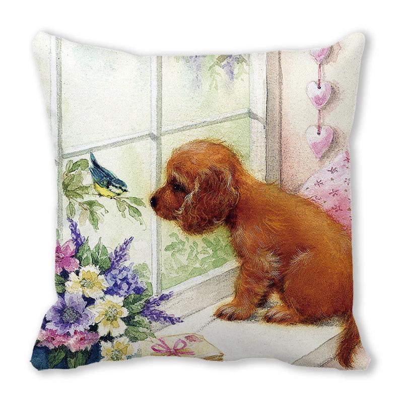 Pernă de canapea cu aspect de piele de piersică, model Crăciun Fericit, pisică și animal - ZT422