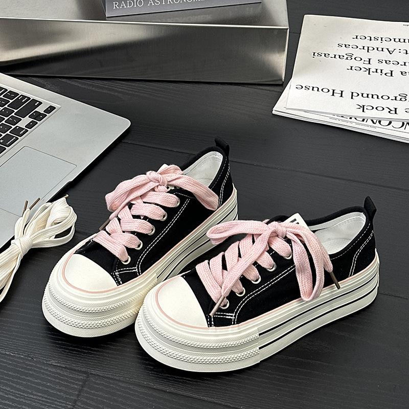 6 Blue and White Porcelain Summer Breathable Low-top Canvas Shoes, New Female Students Thick-soled Breathable Casual Board Shoes