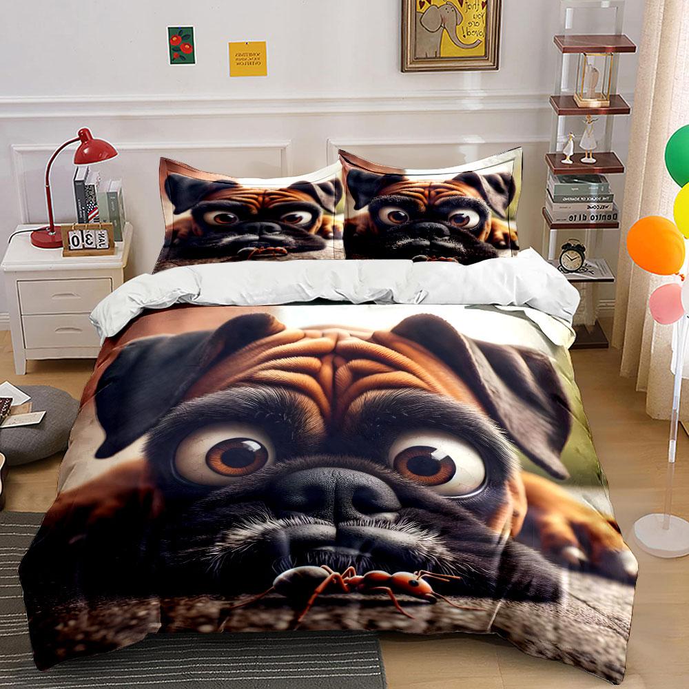 Cute Pug and Ant Bedding Set Bedding Duvet Cover Set Duvet Cover Pillowcases (1 * Duvet Cover 2 * Pillowcases, without duvet insert)