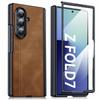 Leather Protective Case with Hinge Protection and Built-in Screen Protector for Samsung Galaxy Z Fold 7-Black