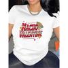 Women Nacho Valentine Graphic T-Shirt Polyester Nachos Hearts Print Soft Lightweight Mexican Food Lover Valentine's Day Casual Restaurant Tee