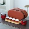 High-end Outdoor Portable Travel Tea Set, Household One Pot, Four Cups with Bamboo Tea Tray, a Complete Set of Commemorative Gifts
