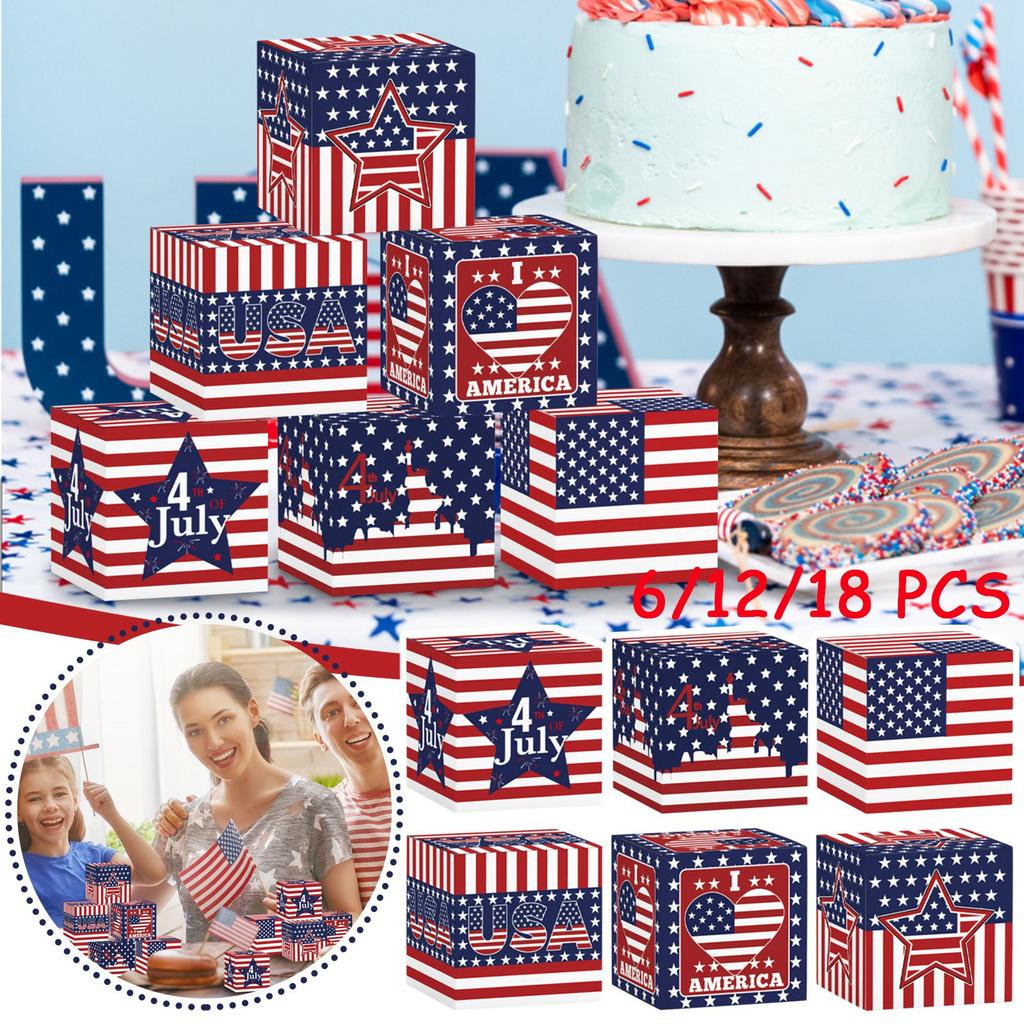6-balení American Independence Day Trojrozměrný papír Candy Snack Balení Krabice Dekorace Rekvizity Party potřeby