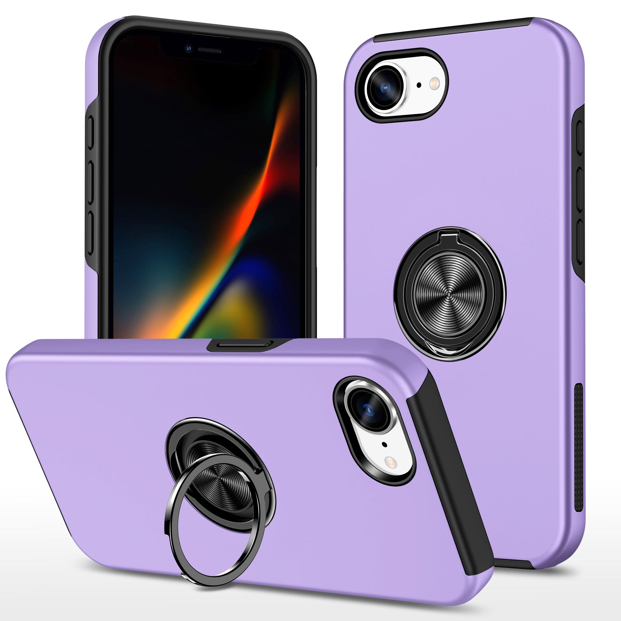 

For iPhone 16e Case PC+TPU Phone Cover with Rotatable Ring Holder Purple