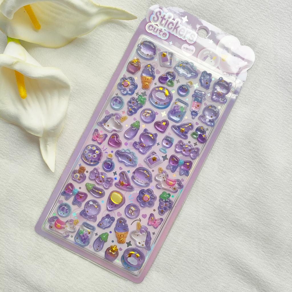 3D Shiny Crystal Stickers, Cute Cartoon Decals for Kids Scrapbook Journal DIY Craft
