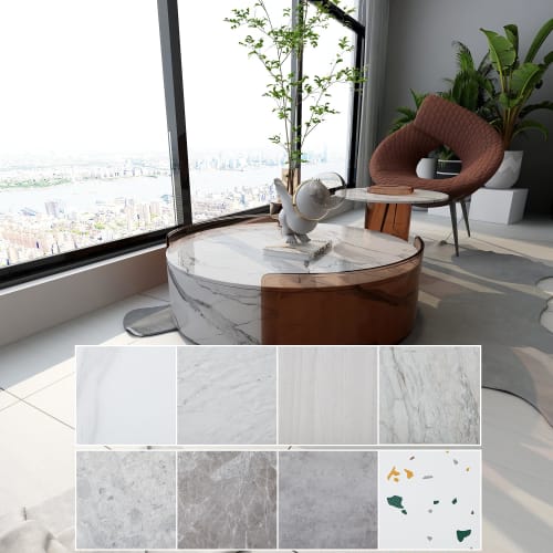 CELAVY Marble-Look Floor Tiles, Easy-to-Apply, No Adhesive, Floor Stickers, 45.7cm X 45.7cm, 1.5mm Thick, Scratch-Resistant, Waterproof, Perfect for R