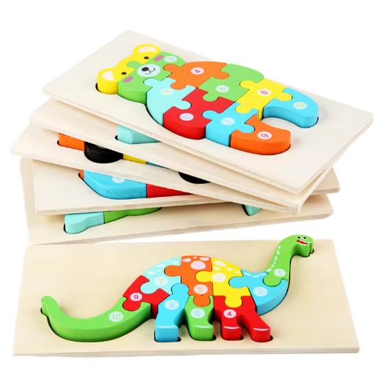 Wooden 3D Buckle Puzzle Cartoon Pattern Early Education Cognition Kid's Intellectual Development Toys Classical Wooden Puzzle