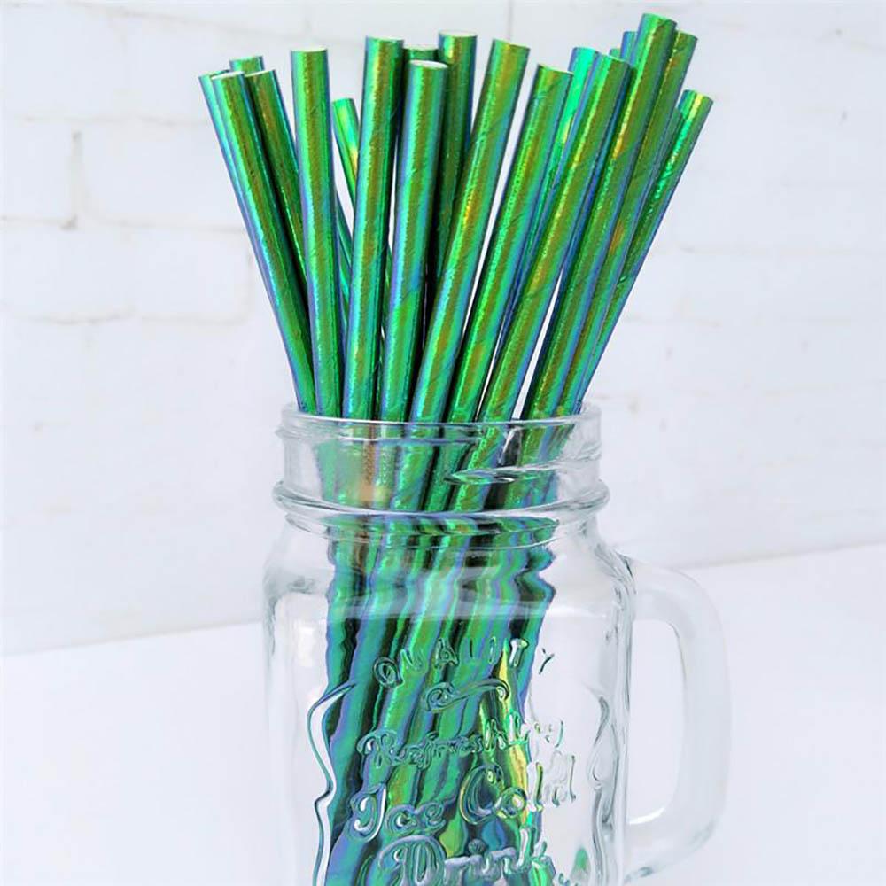 

25 шт./упак. переливающиеся соломинки с одноразовой бумажной жемчужной пленкой, пищевая разлагаемая посуда для вечеринки, дня рождения, свадьбы, торжества, декор зелёный