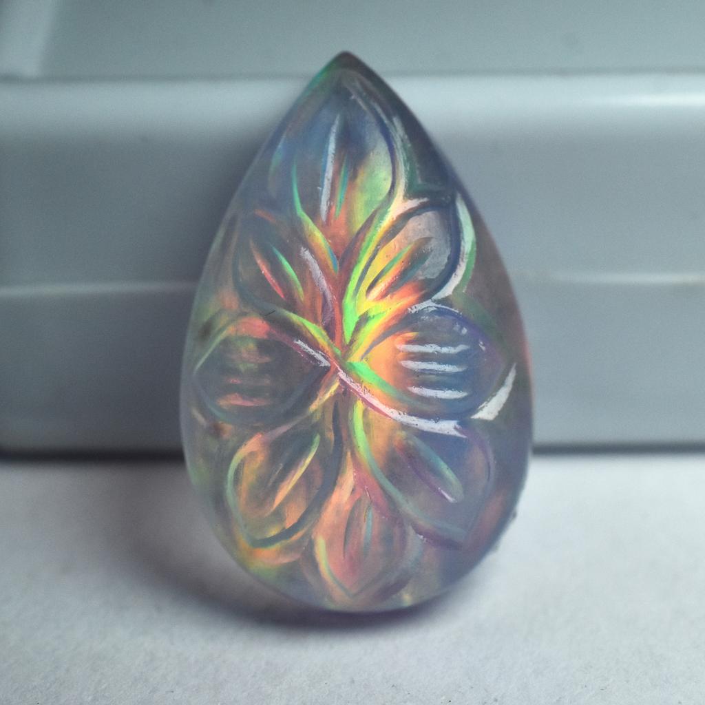 10.30 Ct Lab Created Boulder Opal Pear Certified Fabulous Loose Gemstone