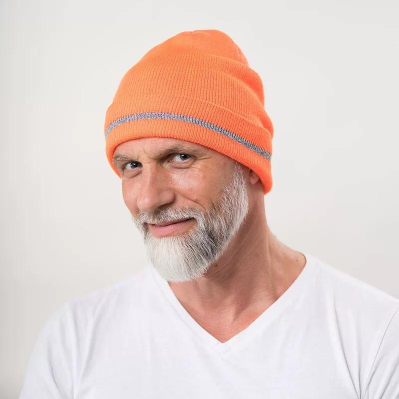 Unisex Knit Beanie With Reflective Stripes Outdoor Sports Warm Daily Wear