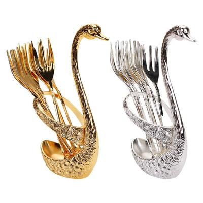 Swan Dinnerware Set Zinc Alloy Gifts 6 Forks Swan Base Utensils Flatware for Tea Fruit Kitchen Banquet Countertop
