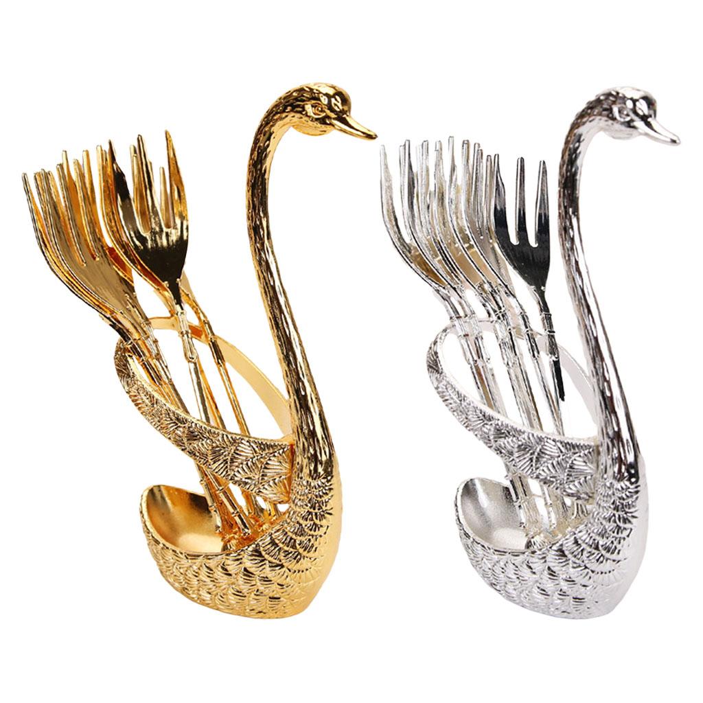 Swan Dinnerware Set Zinc Alloy Gifts 6 Forks Swan Base Utensils Flatware for Tea Fruit Kitchen Banquet Countertop