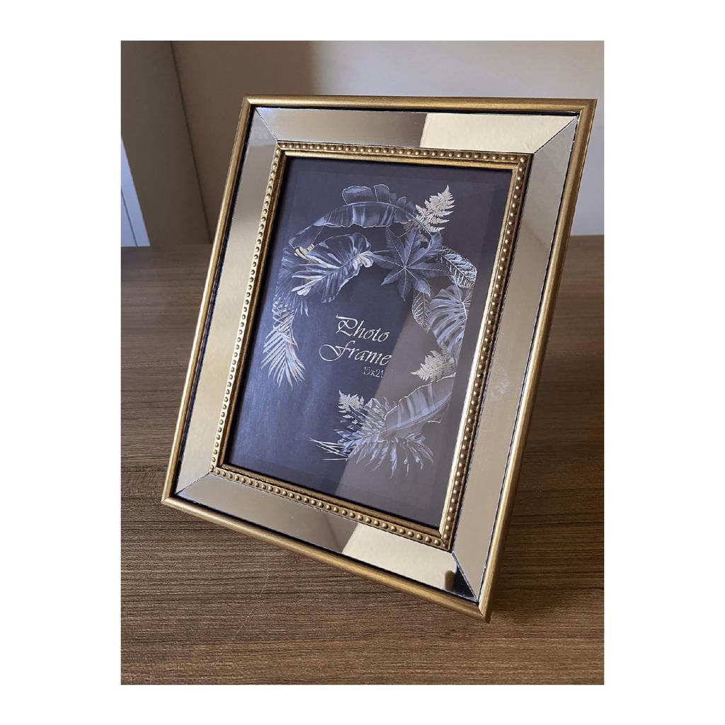 Mirrored Frame, Glass Mirrored Gold Color Framed Photo Frame, 15x21cm (2 Pieces)