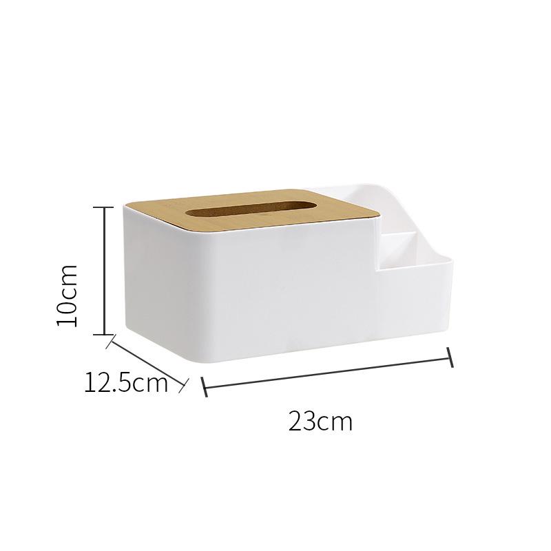 Wood Grain Tissue Box with Remote Control Holder and Pen Compartment for Coffee Table or Living Room Use