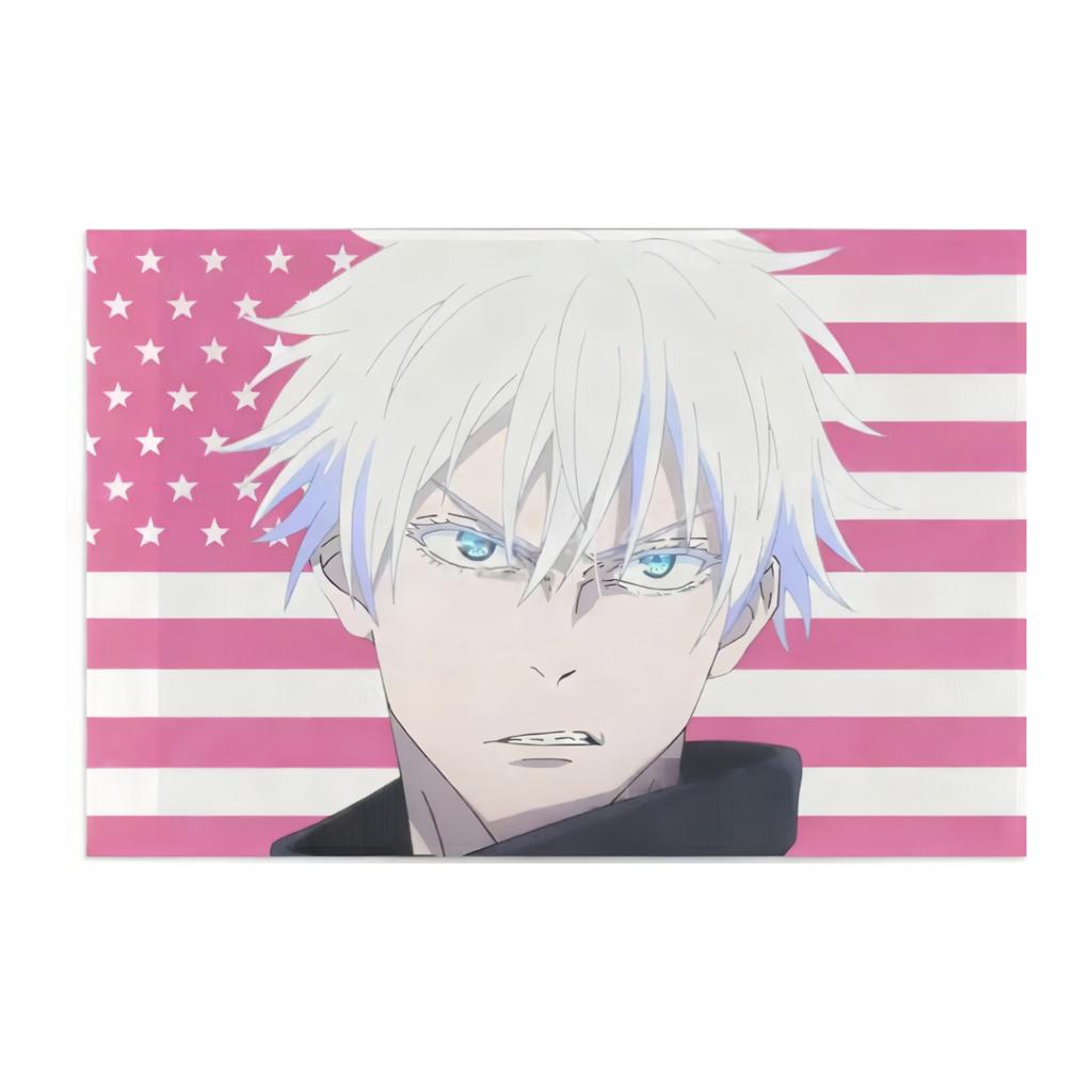GG-Gojo Satoru Bandiera Rosa Anime Arazzo Multitaglia Stampa Piatta per Stanza del Dormitorio Decorazioni per Feste Arte da Parete per la Casa Regalo