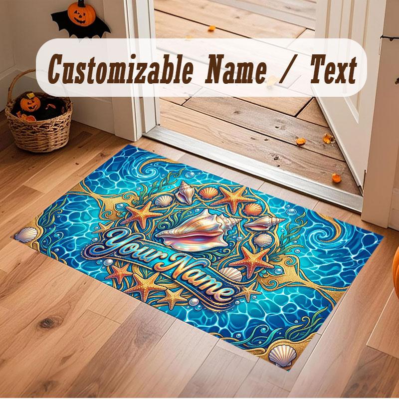 Octopus Sea Life Theme Crystal Velvet Floor Rug Personalized Custom Name Text Warm Carpet Home Decoration