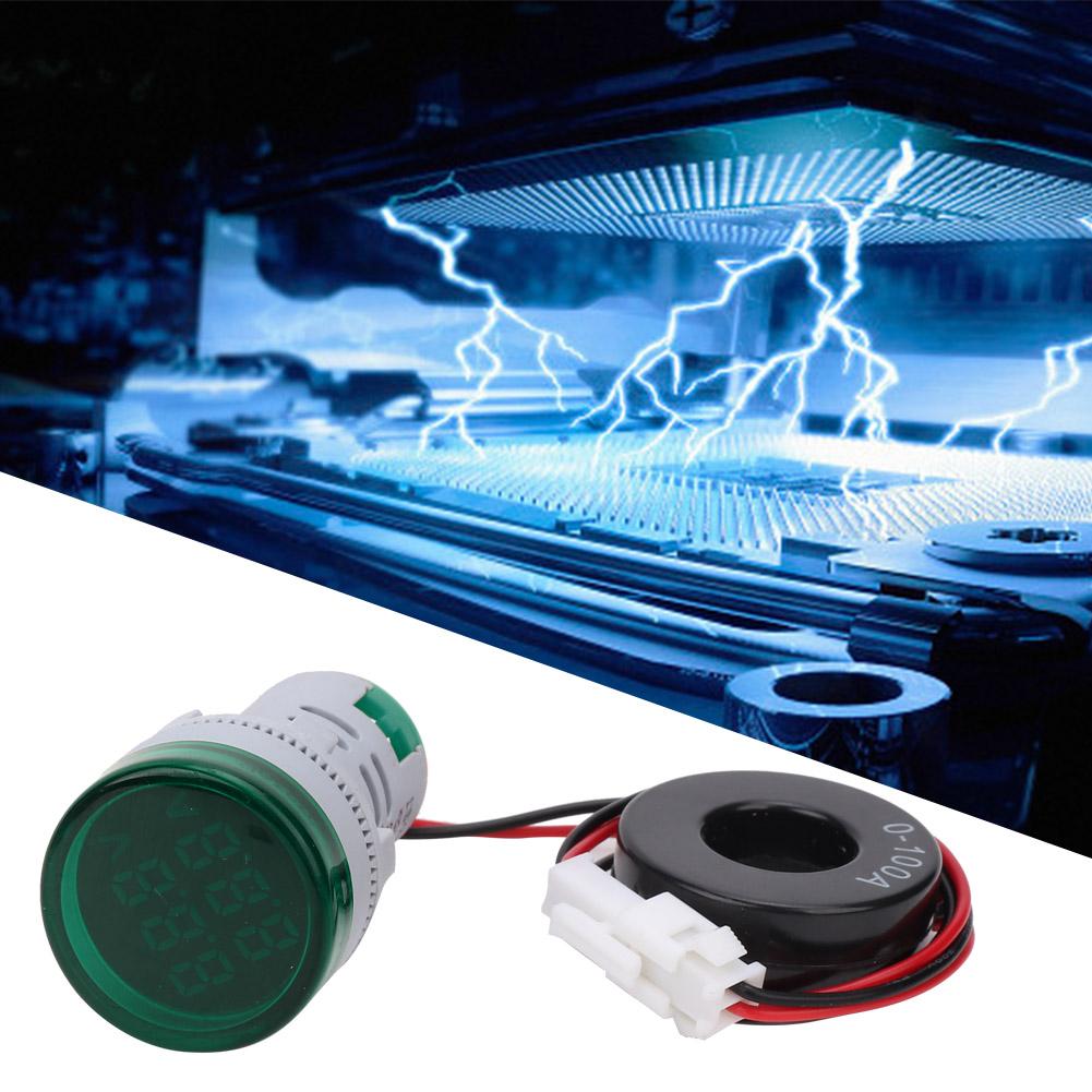 Round Digital Display AC Voltage Current 2 In 1 Integrated Signal Indication Light (Green)