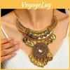 Retro Bohemian Coin Pendant Necklace With Multilayer Water Wave Chain For Womens Party Accessory