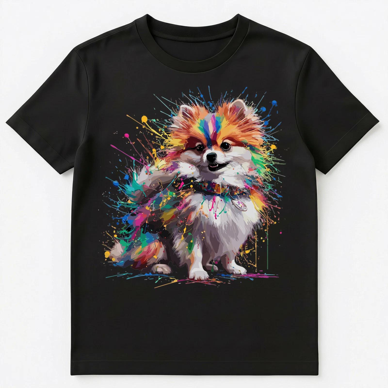 

Colorful Paint Splash Pomeranian Dog Art Graphic Unisex T-Shirt 2XL