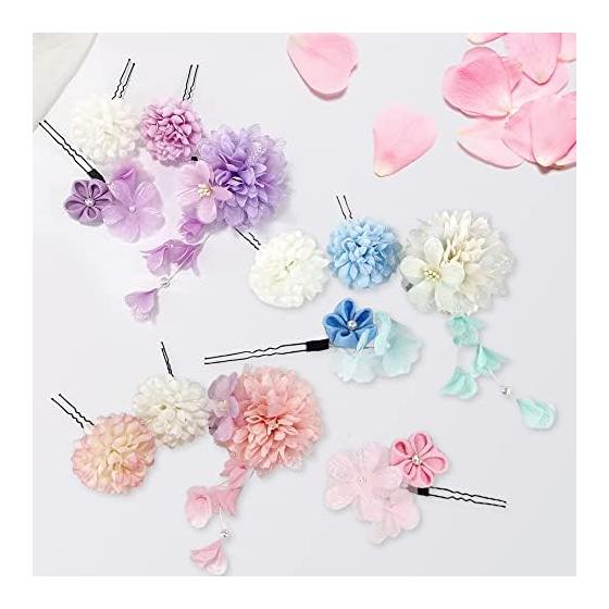 Samcos 4-Piece Floral Hair Accessory Set with U-Pins for Formal Occasions, Weddings, Coming-of-Age Ceremonies, Graduations, Summer Festivals, and